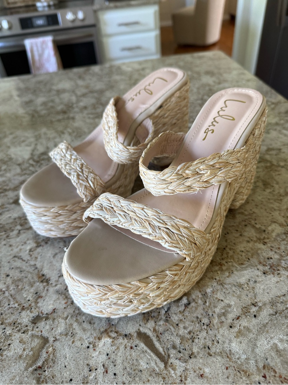 Lulu's Natural Braided Platform Wedge Sandals - Straw